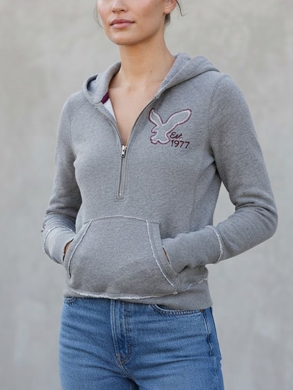 Y2K AE American Eagle Half-Zip Hoodie with Kangaroo Pocket Size Small